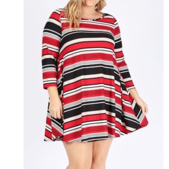 American Curvy Plus Stripe Tunic Dress - Picture 1 of 4